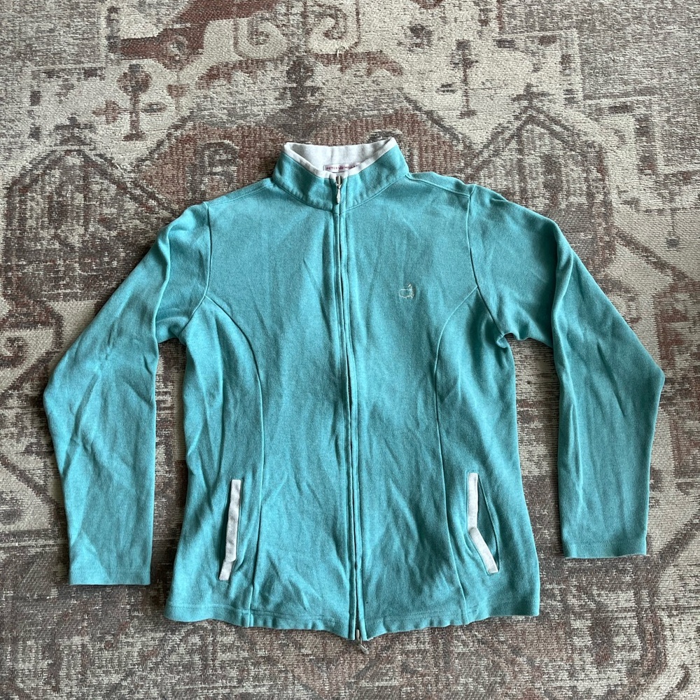 Vintage Peter Millar Teal and White Masters Sweater Jacket size M